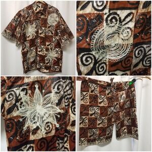 Vintage African Shirt and Shorts Homemade Kenti Print Double Wax Block